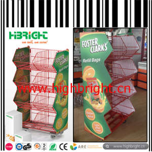 Wire Stacking Basket Rack for Supermarket with Side Advertising Board